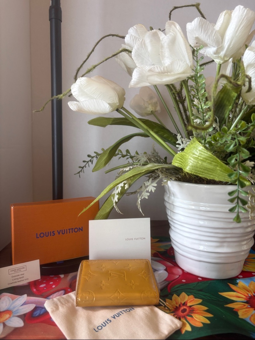 Louis Vuitton Yellow Vernis Small Wallet w/ Monogram Design NWOT, box,Dust bag